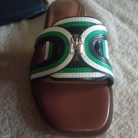 TOMMY HILFIGER Tressi Logo Slide Sandals Shoes 6.5 M Medium Green Navy NEW NIB - Picture 3 of 6